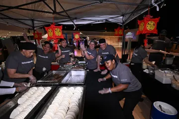 The Ferris team cheering