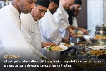 Columbia Dining staff line up to eat