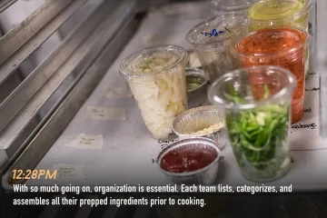Prepped ingredients are listed, categorized, and assembled