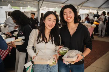 students leaving with food