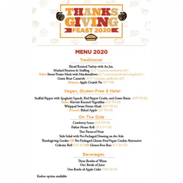 2020 Thanksgiving Feast Menu
