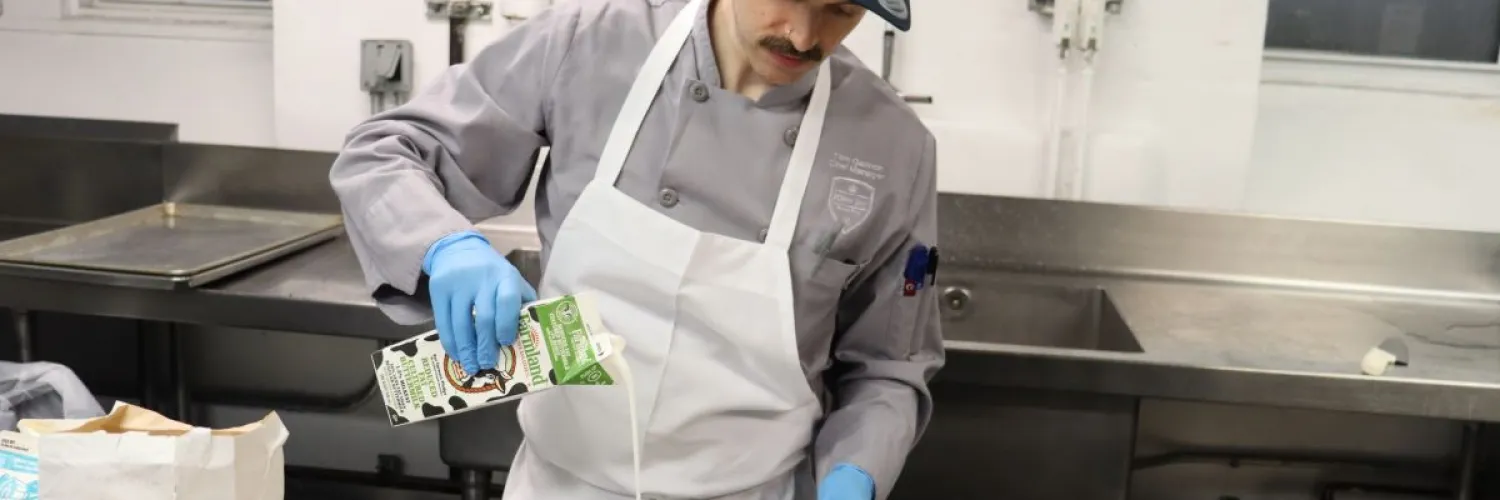 Chef Tom prepares the waffle batter