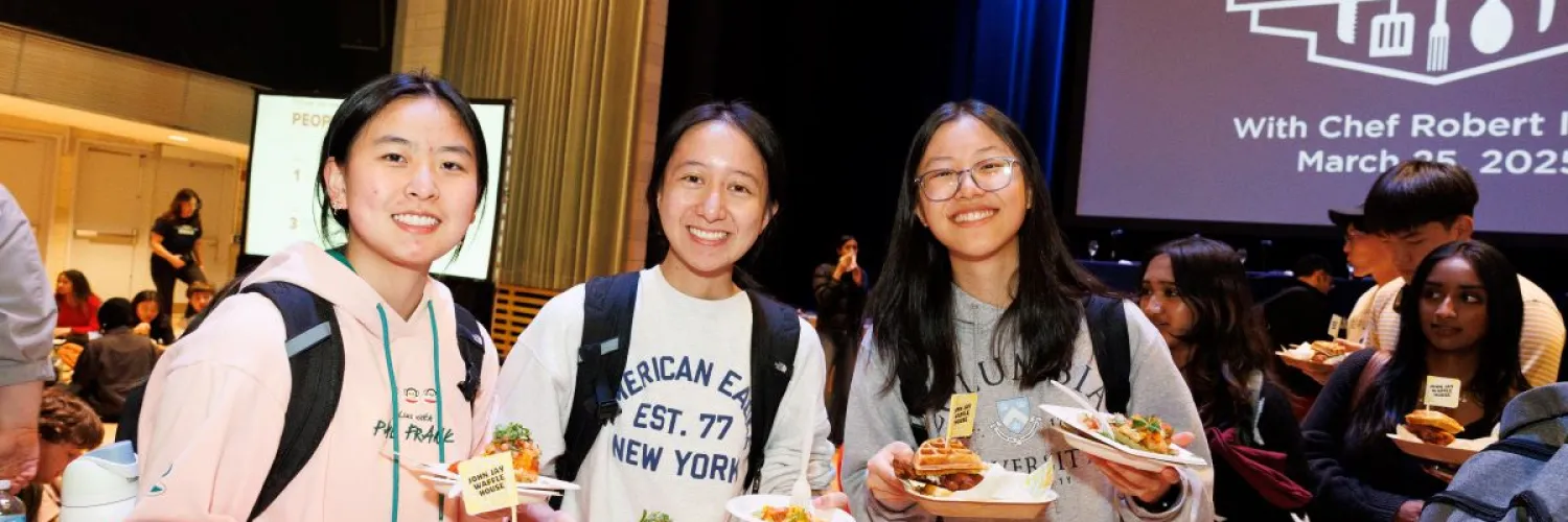 Students with plates of food