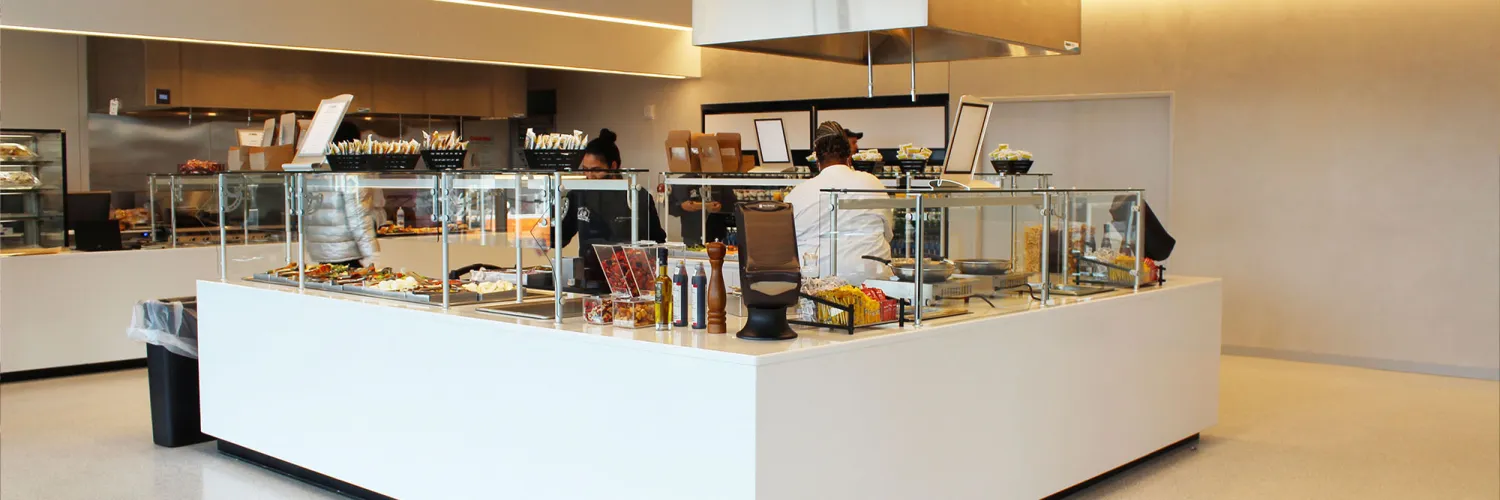 Robert F. Smith Dining Hall with employees preparing for service